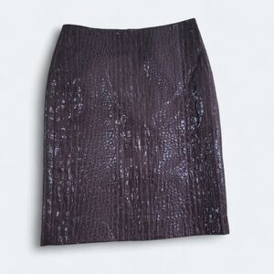 Leslie Stuart Brown Skirt Size 4 Textured Croc Embossed With Sheen Dressy